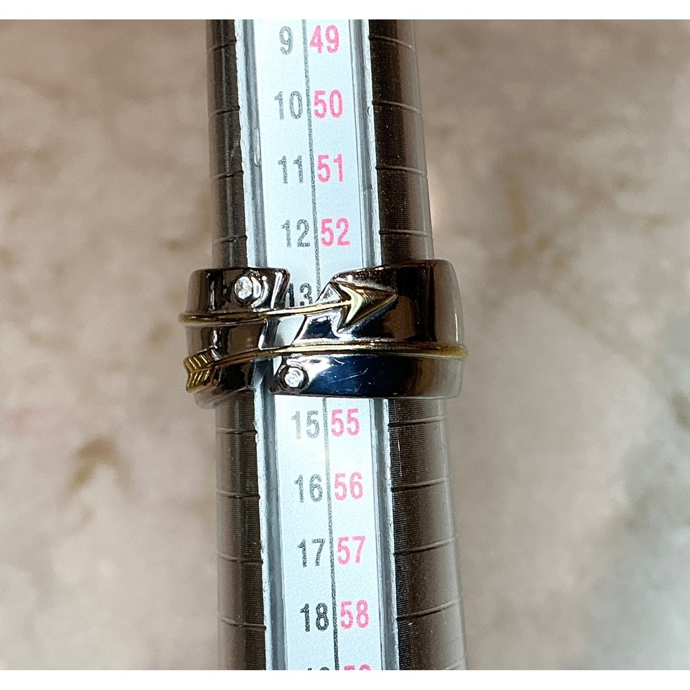 Sterling Silver Arrow Ring Gold‎ Wrapped Accent CZ's Statement Band Size 7 - Picture 8 of 10